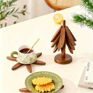Foldable Wooden Tree <b>Trivet</b> Coaster Multipurpose Heat Resistant Pot Holder for Kitchen Counter and Dining Table - Product Image 4