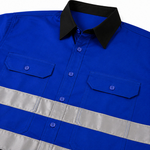 Chemise de travail unisexe haute visibilité bleu-noir à bandes réfléchissantes en polyester et coton, manches longues, uniforme de sécurité imprimé par transfert thermique - Product Image 6