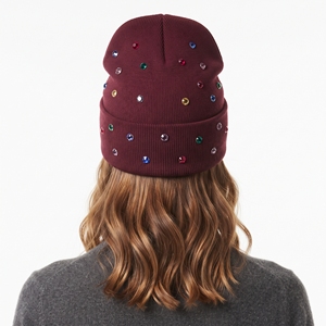 Bonnet d'hiver personnalisé brodé, doux et chaud, en tricot, orné de perles et de strass, pour femme, idéal par temps froid - Product Image 2