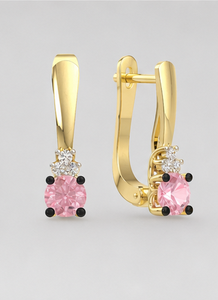 925 Sterling <b>Silver</b> Gold Plated Pink CZ Bezel Set Luxury Huggie <b>Drop</b> <b>Earrings</b> for Women Wedding Handmade Bulk - Product Image 3