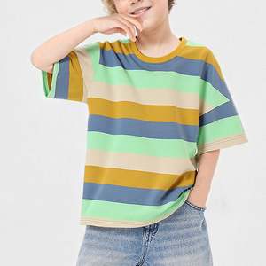 T-shirt personnalisé avec logo OEM, 100% coton, 180 GSM, pour enfants, à manches courtes rayées, col rond, t-shirts surdimensionnés, hauts pour filles et garçons, chemises d'été - Product Image 1