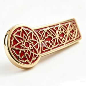 Badge en métal émaillé personnalisé avec motif circulaire rouge et attache épingle de sûreté rectangulaire, style classique, pour promotion - Product Image 4