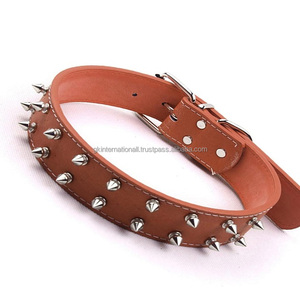 Collar de perro de cuero de estilo Punk duradero con remaches de Punta decorativa de 2 pulgadas de ancho collar de perro de cuero genuino tamaños personalizados - Product Image 4