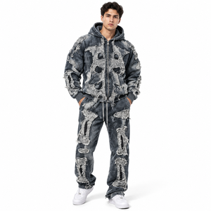 Ensemble de survêtement gris anthracite déchiré pour homme – Tenue streetwear tendance et robuste - Product Image 1