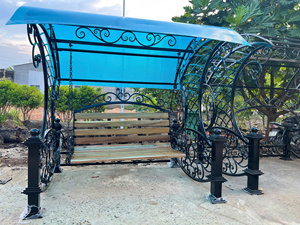 Elegant Wrought Iron Swing - Heavy Duty Metal <b>Hanging</b> Porch Bench <b>Seat</b> with Chains for Your Outdoor Garden, Patio and Backyard - Product Image 4