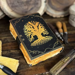 Handmade Classic Witchcraft Spell Book Shadows Large Grimoire Printed Leather Journal Tree Life Design Deckle Edge Genuine - Product Image 1