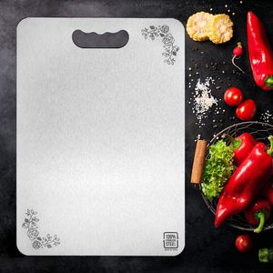 Planche à découper en acier inoxydable, robuste, non poreuse, avec poignée, surface de qualité alimentaire pour la viande, les légumes, la maison, l'hôtel - Product Image 2