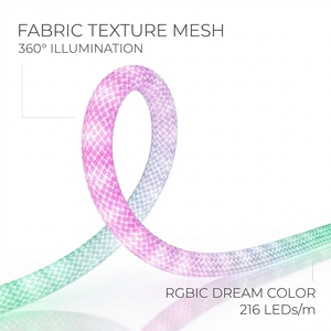 Ruban lumineux <span class=keywords><strong>néon</strong></span> en tissu RGBIC USB 5V DC 360 °   Bande lumineuse intelligente à <span class=keywords><strong>60</strong></span> LED, couleurs changeantes, pour jeux et décoration minimaliste - Product Image 1