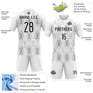 Kit de volley-ball au prix d'usine, personnalisé, blanc et noir, forme géométrique, uniforme de volley-ball par sublimation, vêtements de sport extensibles pour hommes - Product Image 3