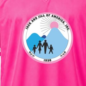 เสื้อเจอร์ซีย์กีฬาคอวีปักลายตราสัญลักษณ์แจ็คแอนด์จิลสีชมพูร้อนแรง แขนสั้น แถบสีขาว เสื้อทีมกีฬา ชุดยูนิฟอร์ม - Product Image 3