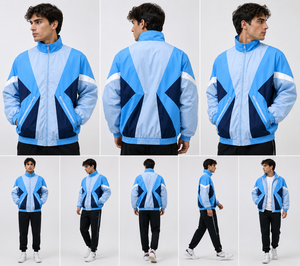 เสื้อแจ็คเก็ตแทร็คไนลอนลายทางสีสันวินเทจแบบกำหนดเองสำหรับผู้ชาย เสื้อแจ็คเก็ตกันลมแบบซิปคอตั้งสไตล์เรโทร เสื้อแจ็คเก็ตสปอร์ตแนวสตรีทแวร์ - Product Image 4