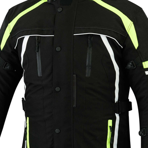 Men's Full Sleeve Motorcycle <b>Jacket</b> Black With Neon Green <b>Reflective</b> Stripes Windproof All Seasons Biker Wear Textile Apparel - Product Image 5