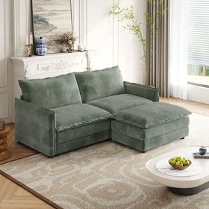 Divano a Due Posti in Tessuto Corduroy con Poggiapiedi, Divano a L con Pouf, Imbottito e Grande per Soggiorno - Product Image 6