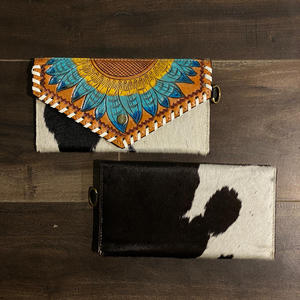 กระเป๋าสตางค์หนังวัวแกะลายดอกไม้สีเทอร์ควอยส์สำหรับผู้หญิงความจุขนาดใหญ่ - Product Image 5