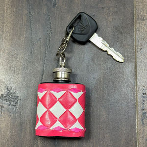 Stylish Tooled Checkered Leather <b>Mini</b> Hip Flasks Keychains Pocket Bottle Wine Holder with Clip Compact Travel Gift for Unisex - Product Image 4