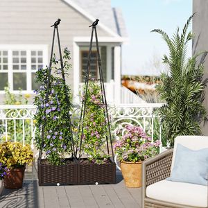 Adjustable Raised Garden Bed with Lockable Wheels & Trellis Includes Plant <b>Box</b> for Flower Pots & <b>Planters</b> - Product Image 1