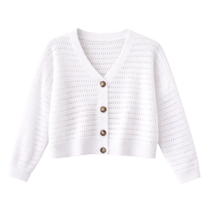 Cardigan en tricot blanc pour femme, décontracté, à manches longues, col en V, boutonné, style automne, pull court tendance, manteau d'extérieur - Product Image 1