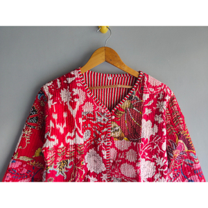 Chaqueta acolchada de algodón con estampado floral para mujer, cárdigan con cuello en V, ropa exterior informal transpirable, regalo para ella - Product Image 4