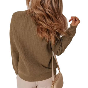 Cardigan en tricot décontracté pour femme, 100 % coton, col rond, manches longues, couleur unie, style automne, personnalisable, couleur bonbon - Product Image 2