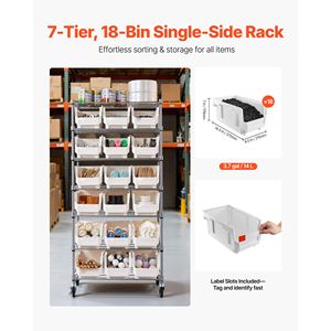 Scaffale Portaoggetti a 7 Ripiani con 18 Contenitori, Sistema di Scaffalature in Filo d'Acciaio con Ruote Mobili per Organizzazione Attrezzi - Product Image 2