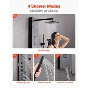 Columna de Ducha de Acero Inoxidable Cepillado 49 con Cabezal de Ducha Tipo Lluvia, Grifo de 4 Funciones, Sistema de Torre de Montaje en Pared, Accesorios para Cuarto de Ducha - Product Image 3