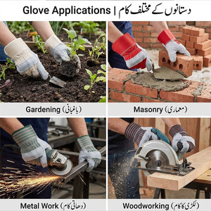 Gants de travail en cuir de vachette de qualité supérieure, résistants à la chaleur et à l'abrasion, pour la construction, avec poignets caoutchoutés - Product Image 2