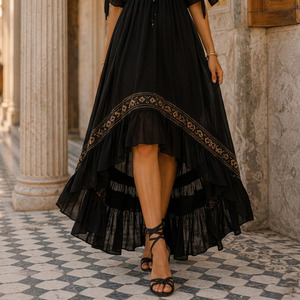 Robe longue maxi pour femme, style bohème, à manches découpées, en viscose et polyester, respirante et anti-boulochage - Product Image 4