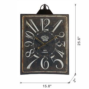 <b>Large</b> Vintage Black Rectangular Wall <b>Clock</b> Home Decor Accent with White Numerals - Product Image 5