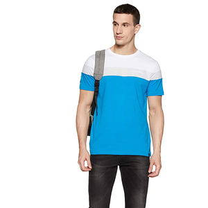 T-shirt homme 100% coton respirant à col rond et manches courtes, coupe classique, couleur blanc/bleu uni, avec design personnalisé - Product Image 5