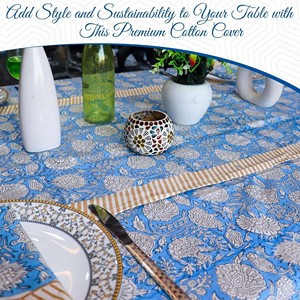 <b>Round</b> Printed Floral <b>Tablecloth</b> 100% Organic Cotton Durable Machine Wash Home Use Classic Style - Product Image 2