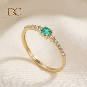 Anillo de Oro Amarillo Sólido de 14 Quilates con Diamante Cultivado en Laboratorio y Esmeralda Colombiana Cultivada en Laboratorio, Joyería para Mujer, Certificado IGI, Anillo de Lujo - Product Image 3