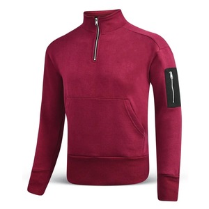 Pull en molleton tricoté décontracté pour homme, en coton, avec broderie 3D unie, col quart zippé, anti-boulochage, respirant, style streetwear - Product Image 5