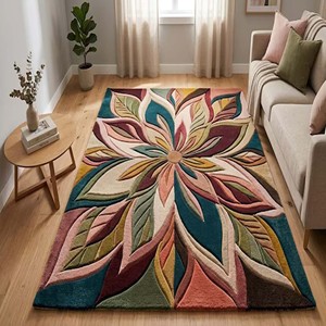 Alfombra floral colorida de diseño, alfombra moderna abstracta, alfombra de lana, alfombra artística con hojas botánicas, alfombra decorativa de lujo para sala de estar - Product Image 1