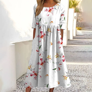 Vestido Casual de Verano 2026 para Mujer, Cuello Redondo, con Bolsillos, Manga Corta, Estampado - Product Image 3