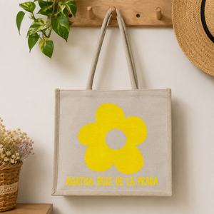 Bolsa de Mano Grande de Lino y Yute |   Bolsa de Compras Reutilizable Ecológica con Asas Suaves, Resistente al Agua, para Viajes - Product Image 4