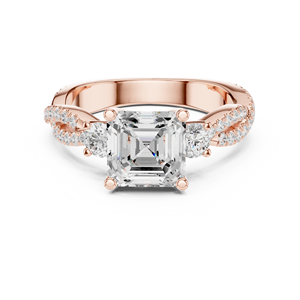 Bague de fiançailles de luxe en or 18 carats avec diamant taille princesse, bande torsadée et sertissage pavé, bijoux pour femme - Product Image 1