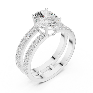 Luxury Oval Cut Diamond Double Band Engagement <b>Ring</b> 18K Gold Micro Pave <b>Split</b> Shank Wedding <b>Ring</b> Women - Product Image 5