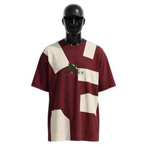 NEXTEX Unisex Color Block <b>T</b> <b>Shirt</b> Maroon <b>Cream</b> Soft Cotton Jersey Crew Neck Casual Tee - Product Image 1