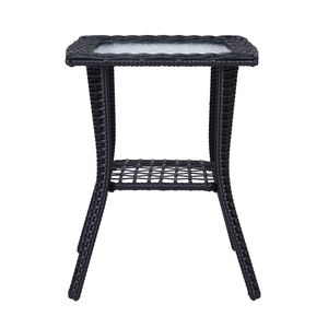 Table d'appoint extérieure en osier noir avec plateau en verre, table d'appoint en rotin pour patio, table de bistrot pour jardin intérieur, véranda, balcon - Product Image 2