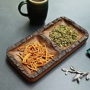 Plateau multifonctionnel en bois naturel 100% Plateau en bois décoratif Accessoires de cuisine Plat à collations Fabriqué en Inde - Product Image 2