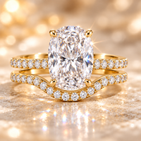 Ensemble de bagues de mariage en argent 925 plaqué or, serties d'un moissanite ovale de 5 carats, couleur D, pureté VVS1, pour femme - Vente en gros sur mesure