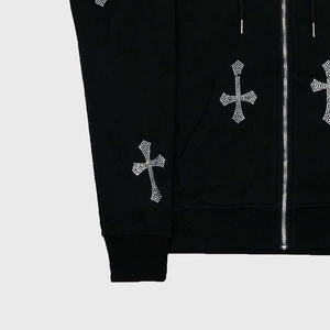 Custom Rhinestone Cross Zip Winter Digital Printing <b>Hoodie</b> Regular Fit <b>Gothic</b> Y2K Streetwear Heavyweight Cotton Fleece OEM - Product Image 4