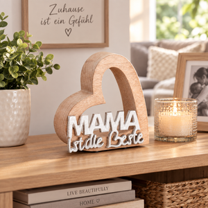 Décoration en bois en forme de cœur avec lettres argentées « Mama Ist Die Beste », décoration de table, style rustique, cadeau pour la fête des mères - Product Image 3