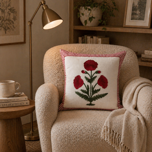 Boho Red Floral Cotton Cushion Cover Handmade Decorative Sofa <b>Throw</b> Pillow Cover <b>for</b> Modern Home Decor - Product Image 2