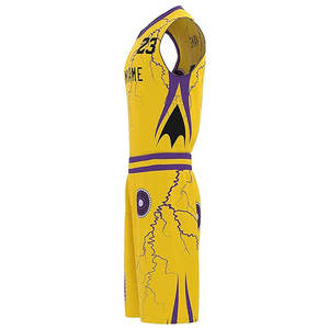 Conjunto de Uniforme de Baloncesto Personalizado Amarillo y Morado, Impresión Digital, Cuello en V, Secado Rápido, Jersey Deportivo para Hombre, Pantalones Cortos, Nombre del Equipo 23 - Product Image 2