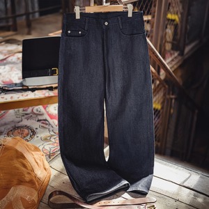 Vaqueros de mezclilla cruda selvedge de 15.6 oz para hombre, estilo vintage moderno, de pierna ancha con cierre de cremallera YKK, lavado oscuro, corte recto, casual - Product Image 5