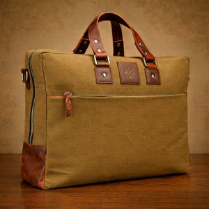 Sacoche pour ordinateur portable en toile classique, couleur verte, sac de bureau professionnel durable avec poignées en cuir et bandoulière - Product Image 6