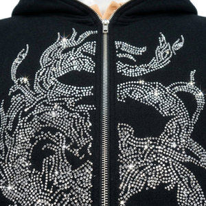 Sweat à capuche en molleton noir pour homme avec motif à pois en strass scintillants, tissu respirant, coupe classique, vêtement décontracté pour l'automne - Product Image 5