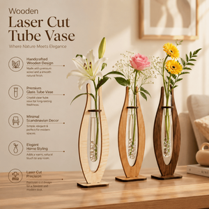 Support de vase en bois de luxe avec tubes à essai en verre, support floral fait main pour la décoration du salon, du bureau et des mariages - Product Image 5