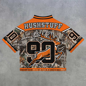 Camiseta de Hockey para Hombre HUSHSTUFF, Camuflaje Naranja, Malla Sublimada, Logotipo de Ciervo 99, Cuello en V, Manga Corta, Transpirable - Product Image 2